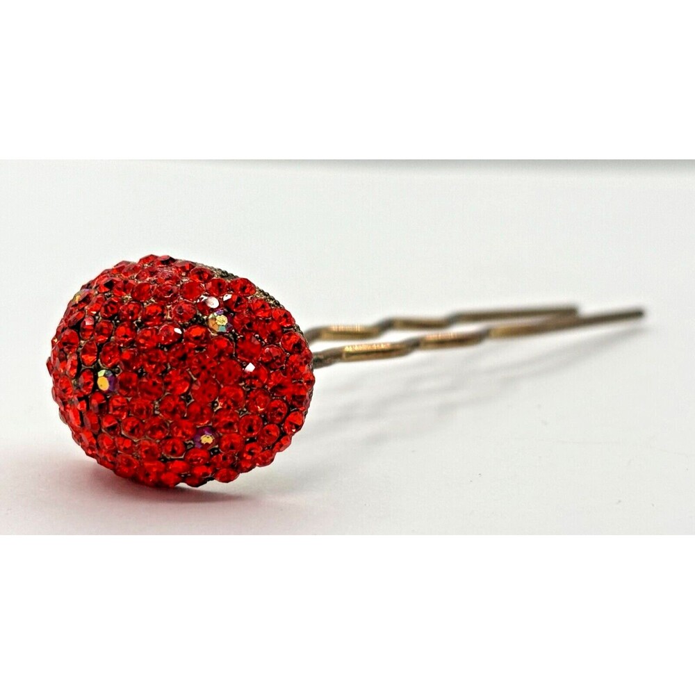 Vintage SOHO Signed Hair Stick Red Crystal Mushroom Jewelry Gold Tone Metal HTF‎